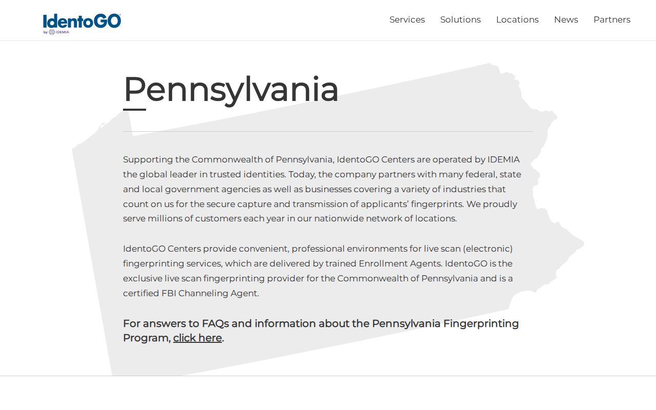 IdentoGO Pennsylvania fingerprint location finder for Washington County residents